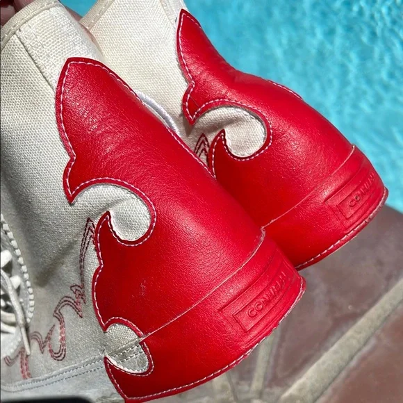 Converse Chucks Taylor Sasha High-Top Sneakers with Red Flame Western Design - Picture 7 of 15